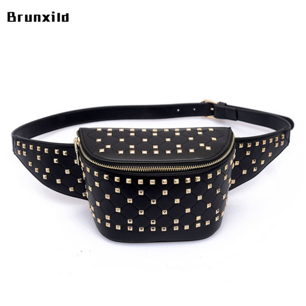 New Design Faddish Belt Bag Rivet Waist Bag PU Zipper Purse Waist Pack Chic Bosom Pack