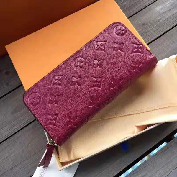 Wholesale 4 colors famous brand fashion single zipper luxury designer men women leather wallet lady ladies long purse with box 60171