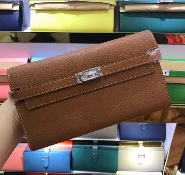 2018 Big brand Long Wallets Card holders Purse Passport Bags With Lock fashion cowhide Genuine leather wallet 24 Colors For lady woman