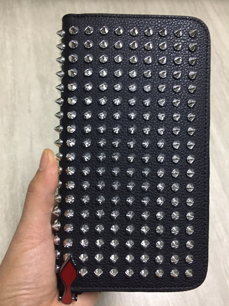 Long Style Panelled Spiked Clutch Women's Patent Leather Mixed Color Rivets bag Clutches Lady Long Purses with Spikes