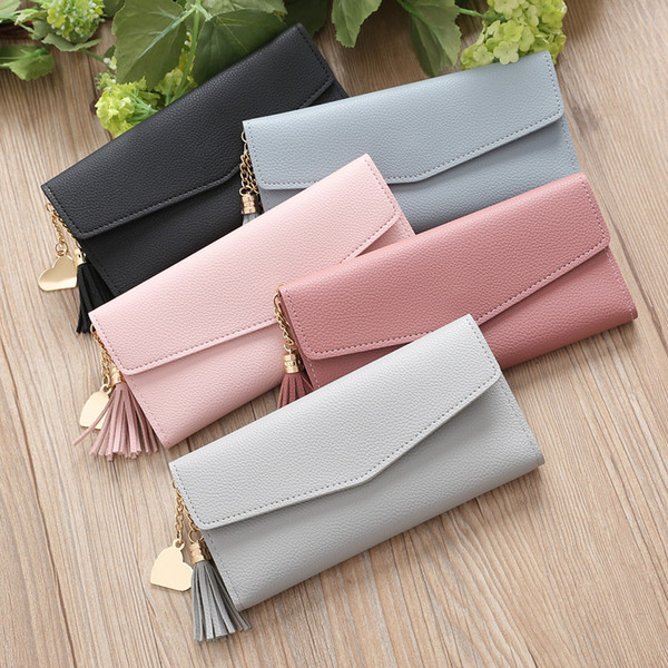 Womens Wallets and Purses PU Leather Long Wallet Solid Fringed Simple Fashion Multi-Functional Lychee Women's Purse and Wallet