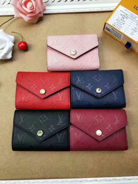 2019 3A original box luxury date code short wallet Card holder women Pochette man classic empreinte zipper pocket Victorine