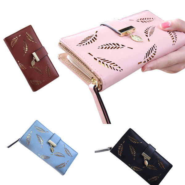 Hollow Leaf Zipper Buckle Wallet New Women Fashion Long Wallet For Lady Europe wallet Women's Carteira