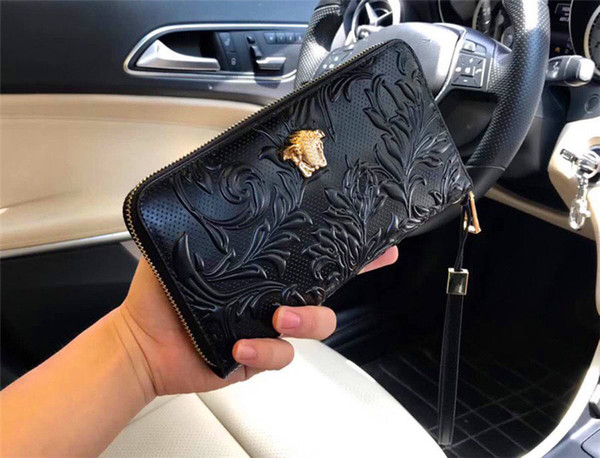 New fashion designer wallet 9911 square large men zipper wallet leather top quality portable money purse with box