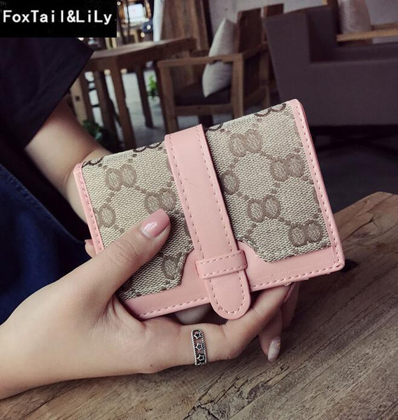 Factory direct selling women bag classic printed canvas short wallet walkthrough color leather handbag wallet multifunctional fashion letter