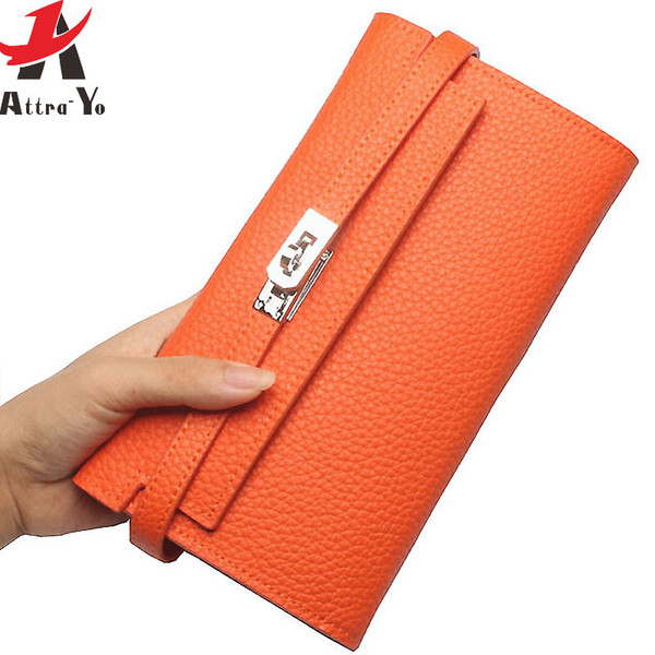 Wholesale- Atrra-Yo! women wallets long genuine leather purse luxury dollar price female wallet casual carteira feminina card bags LS8815ay