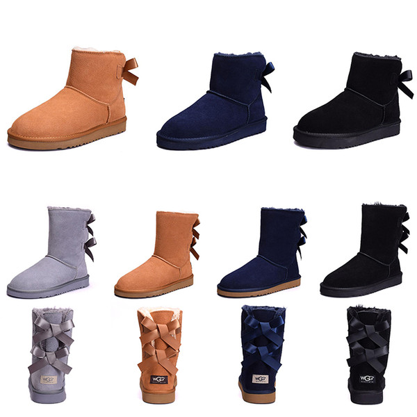 New WGG Women boots Short Mini Australia Classic Knee Tall Winter Snow Boots Designer Bailey Bow Ankle Bowtie Black Grey chestnut red 36-41