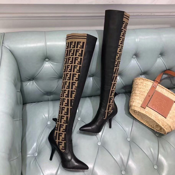 New Designer Women Luxury Brand Thigh High Sock Boots Genuine Leather Knee Fashion Boot 2018 Paris Womens Casual Shoes with Box