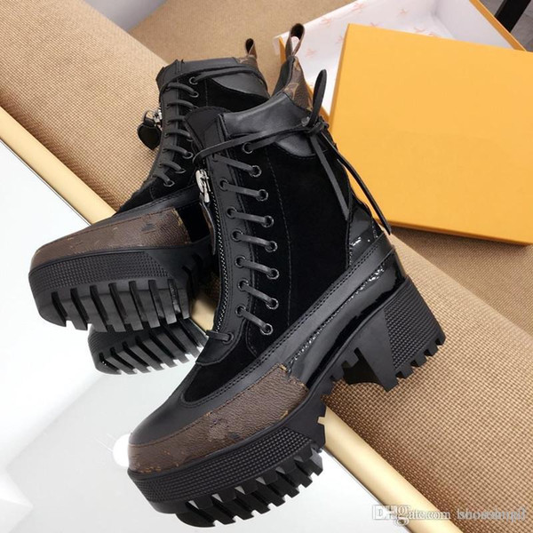 Luxury designer boots Women Desert Boot chunky heel Martin shoes Print Leather Platform Desert Lace-up Boot 5cm 9 colors with box