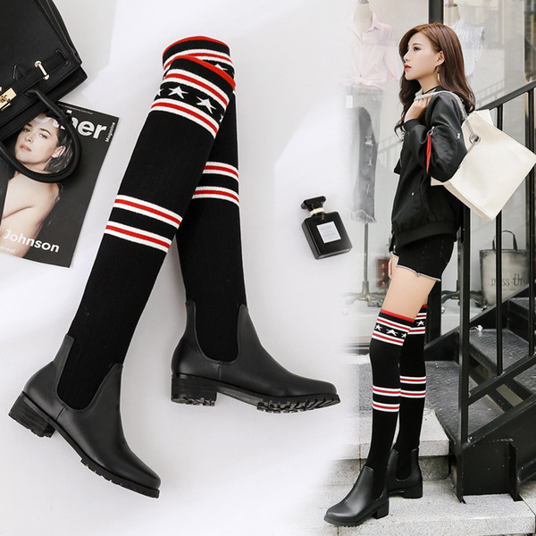 2018 New Fashion Women's Elastic force Boots socks Sexy Ladies Slim leg over-the-knee boots shoes Woman snow boots