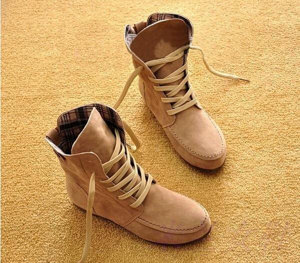 2016 New Women Flat Ankle Snow Motorcycle Boots Female Suede Leather Lace-Up Boot 8 Colors Plus Big Size 35-42 XWX108