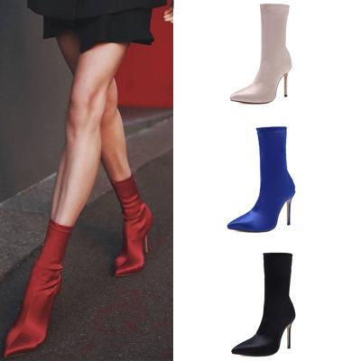 High-heeled shoes pump pointed elastic silk socks shoes women fashion trend wear casual boots US5 ~ US11