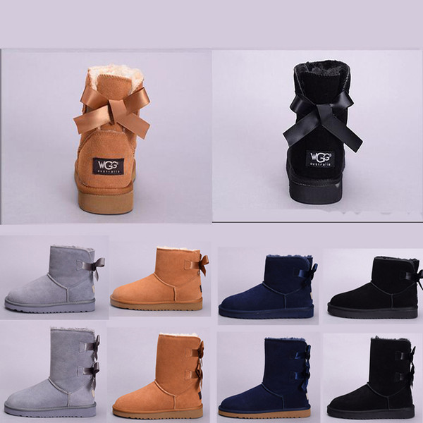 2019 Discount Australia Classic WGG Bowtie womens Snow Boots Chestnut Red Black Grey Navy Blue girls Ankle Boots Half Kneel Boots Chaussures