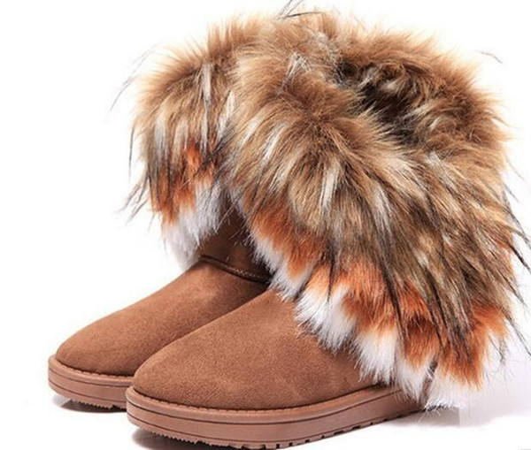 Fashion Fox Fur Warm Autumn Winter Wedges Snow Women Boots Shoes GenuineI Mitation Lady Short Boots Casual Long Snow Shoes size 36-40