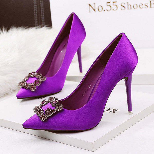 Rhinestone High Heels Lady Dress Shoes PU Leather Women Pumps Heels Festival Party Wedding Shoes Business Formal Pumps Heels GWS276