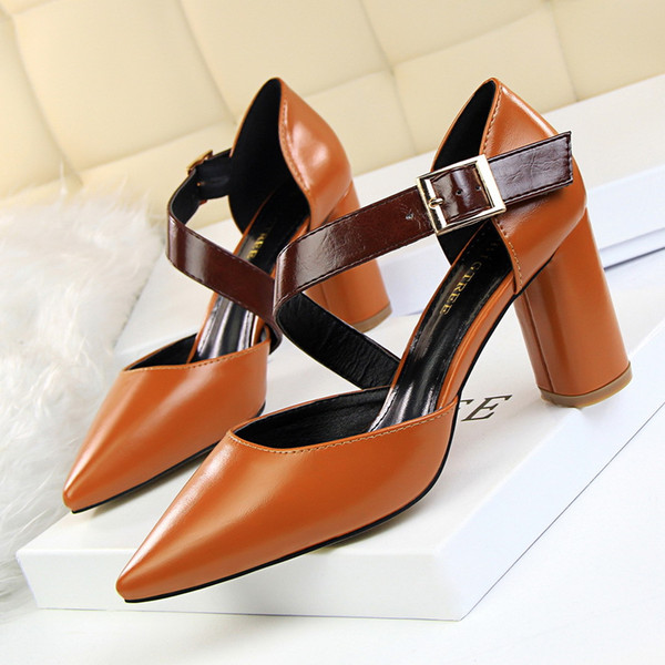 Retro Buckle Strap Lady Dress Shoes Women Pumps Heels PU Square Toe Chunky High Heels Festival Party Shoes Business Formal Pumps GWS158