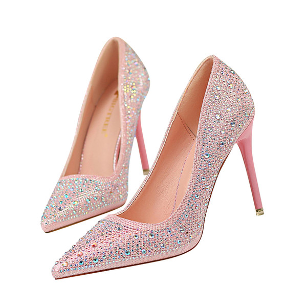 Rhinestone Lady Dress Shoes Women Heels Pumps High Heels Festival Party Wedding Shoes Stiletto Formal Pumps Business Shoes GWS604