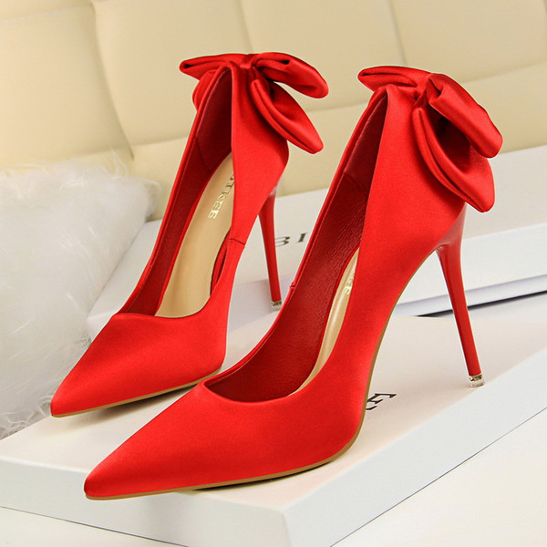 Bowknot High Heels Lady Dress Shoes Sexy Clubwear Women Pumps Heels Festival Party Wedding Shoes Business Formal Pumps Heels GWS354