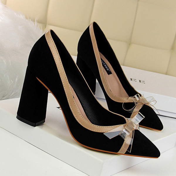 Bowtie Chunky High Heels Lady Dress Shoes Sexy Clubwear Women Pumps Heels Festival Party Wedding Shoes Business Formal Pumps Heels GWS337