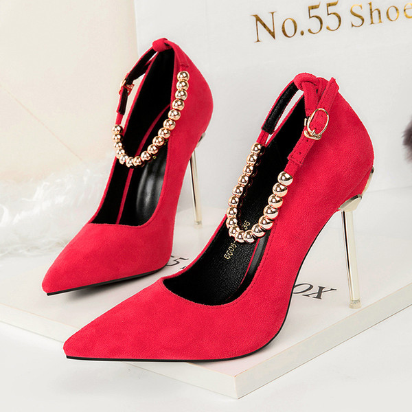 Beading Buckle Strap High Heels Lady Dress Shoes Clubwear Women Pumps Heels Festival Party Wedding Shoes Business Formal Pumps Heels GWS332