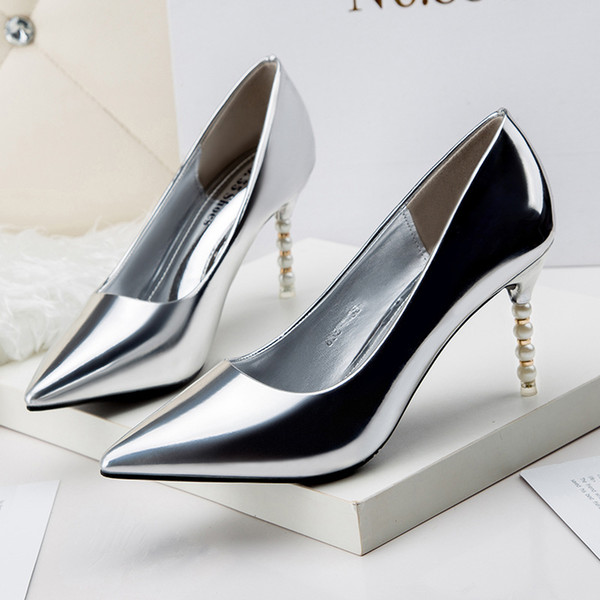 Fashion Lady Dress Shoes Women Pumps Heels PU Leather Pointed Toe High Heels Festival Party Wedding Shoes Formal Pumps GWS299