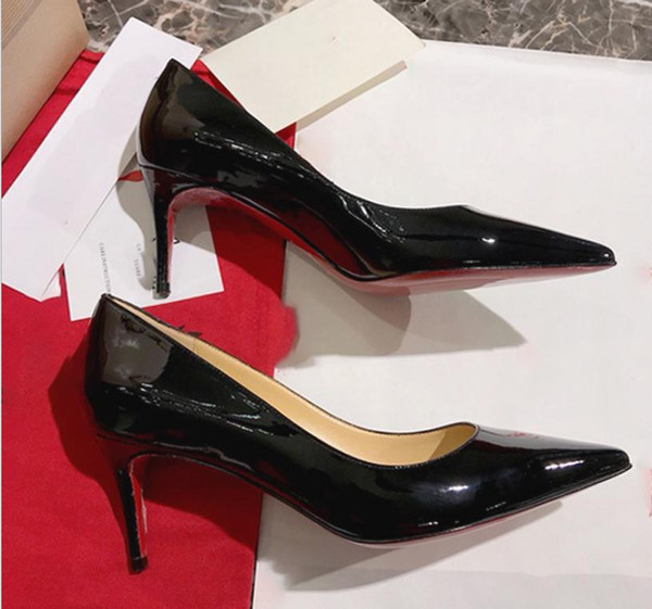 2019 Red Bottom Women Pointed Toes High Heels Fashion Women 2.5cm 8cm 10cm Black Leather Pumps Wedding Party Dress Shoes 35-40