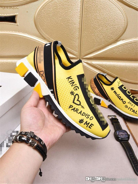 High Quality DOLCE & GABBANA D.G Unisex Yellow Knit Branded Sorrento Mesh Sneakers Running Casual Shoes With Box Size 38-44