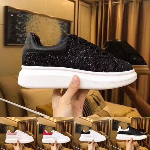 Fashion Designer Casual Shoes Women Men Mens Daily Lifestyle Skateboarding Shoe Luxury Trendy Platform Walking Trainers Black Glitter Shinny