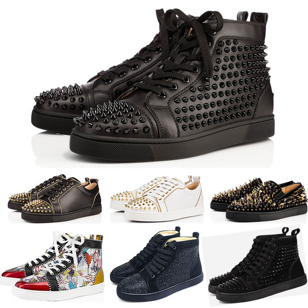 2019 designer Brand Studded Spikes Flats shoes Red Bottoms shoes luxury Mens Womens Party Lovers Genuine Leather Sneakers size 36-46