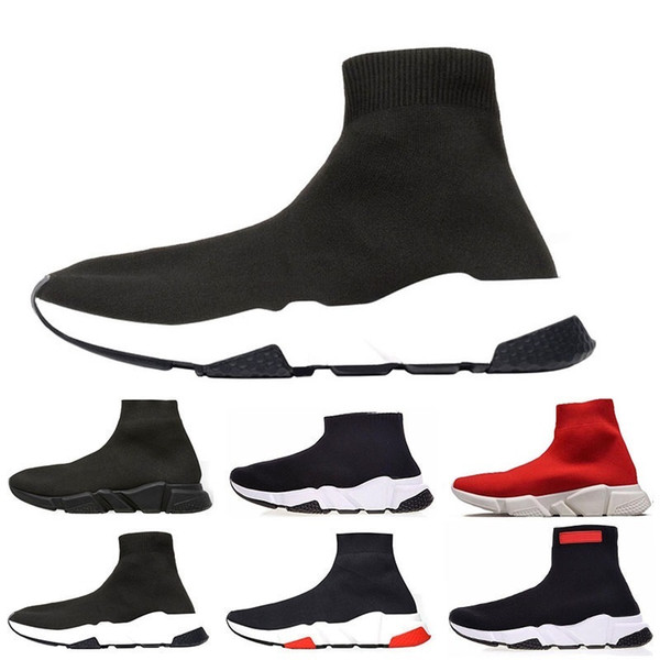 2019 New Arrivlas designers Fashion Luxurys For Women Men Speed Trainer off Red Triple Black Flat Casual shoes Sock Boots Mens Shoes