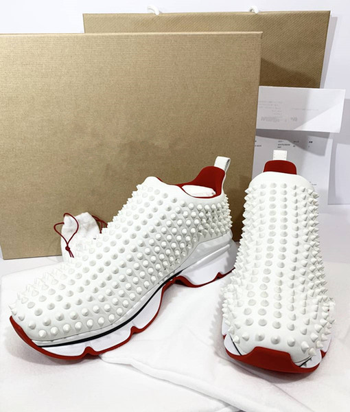 2019 Latest Bottom Sneakers Sock Donna Flats with Krystal Spikes, Red Sole Sneakers for Men Women On the Go Size 4.5-12