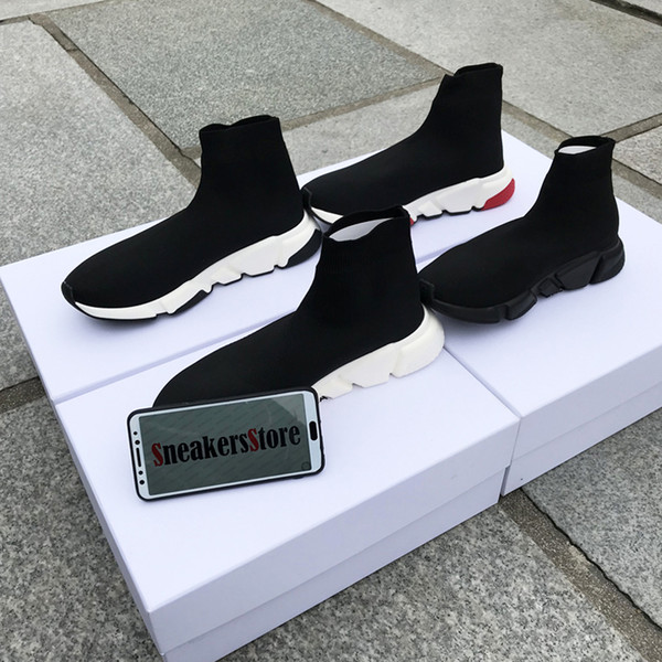 With Box 2019 New Designer Speed Runner Socks Shoes Fashion Top Quality Triple Black Oreo Red Flat Trainer Men Women Casual Shoes Sport