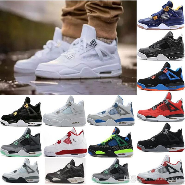 Womens Mens Basketball Shoes J4 4s White Cement Bred Fire Red Sports Sneakers Jack University Blue Trail Walking Running Shoes