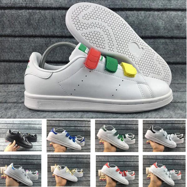 2018 Lovers Stan Smith Men Women Shoes Classic Shoes High Quality HOOk LOOP Buckle Scarpe traffic light Pink Casual Leather Sport Sneakers