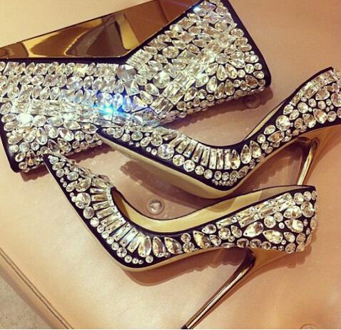 Elegant Bling Bling Pumps Women Fashion Dress Shoes High Heels Luxury Crystal Beaded Glitter Bridal Wedding Shoes For Women