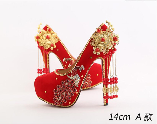 Chinese wind phoenix tassel toast bride shoes high with fine with photography shoes 2019 new female marriage