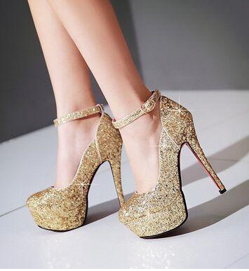 New Arrival Hot Sale Specials Super Fashion Influx Noble Sweety Stiletto Platform Custom Gold Bride Sequins Wedding Heels Shoes EU34-43