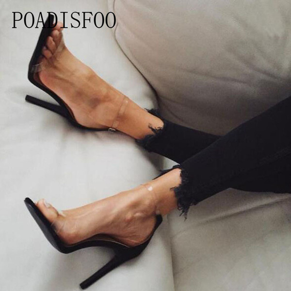 Shoes POADISFOO Women Heeled Sandals Bandage Rhinestone Ankle Strap Pumps Super High Heels 10.5 CM Square Heels Lady .ZL-300-3