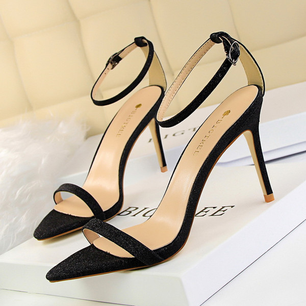 Sexy Buckle Sandals Women Pumps Heels PU Leather Open Toe Thin High Heels Festival Party Wedding Shoes Formal Pumps Sandals GWS211