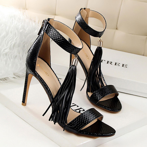 Tassels Lady Dress Shoes Sandals Women Pumps Heels Suede Open Toe Chunky High Heels Festival Party Wedding Shoes Formal Pumps Sandals GWS123