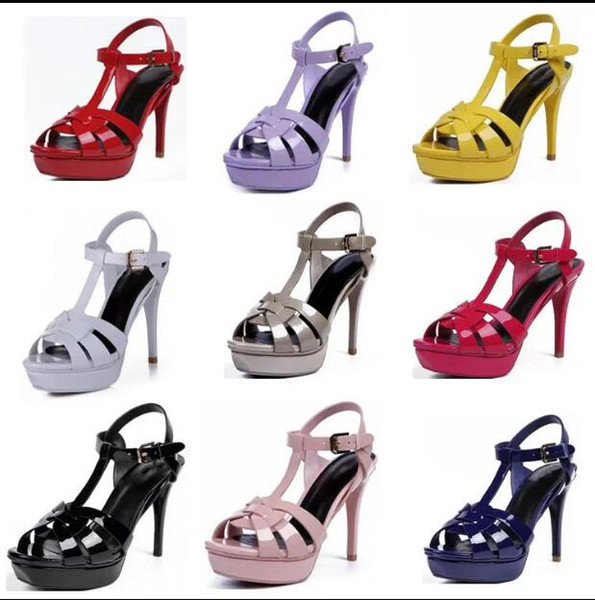 Brand new fashion spring summer ladies cross straps waterproof sandals patent leather stiletto thin high heels summer shoes 10 cm 14 cm heel