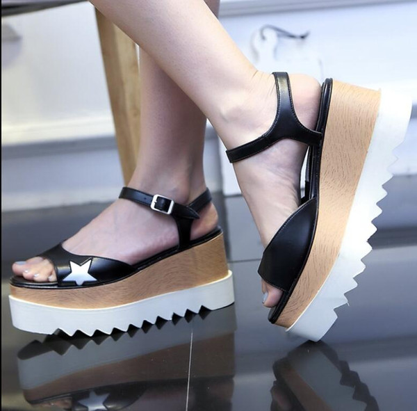 2018 Hottest Handmade Runway Casual Shoes High Heel Flats Star Wedge Platform Sandals Women Summer Fashion Shoes