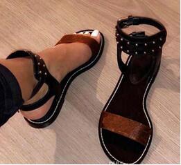 hot Popular Summer Luxury Ladies Canvas gladiator style flats shoes black golden studs women's nomad sandal Party Sexy Fashion Ladies Shoes