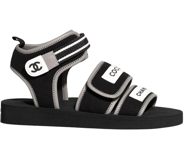 Branded Women Print Letter Black Fabric Sandal Buckle Strap Fashion Girl Open Toe Rubber Sole Casual Sandals