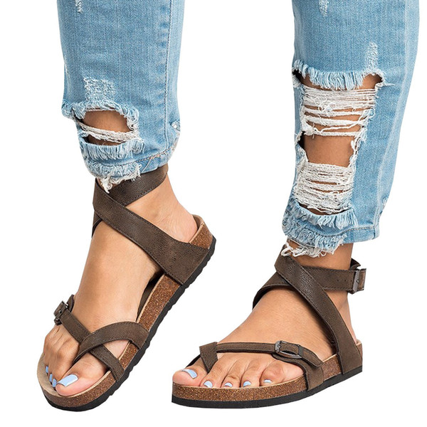 Plus Size 35-45 Summer Woman Flat Comfortable Sandals Gladiator Retro Artificial PU Roman Shoes Women Flats summer Sandal