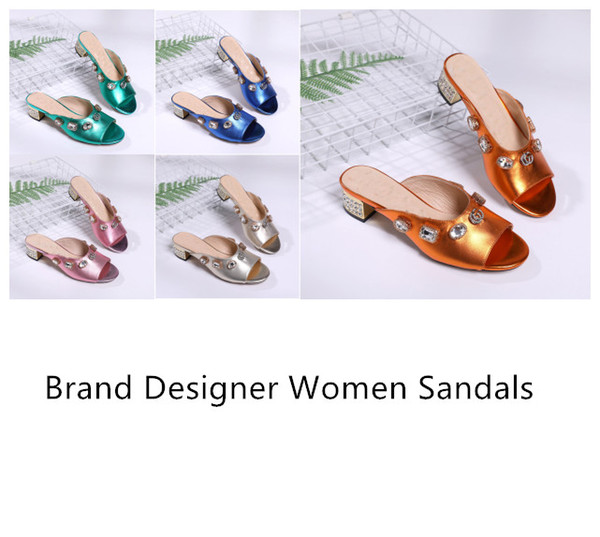 with Box 2019 Women Luxury Fashion Designer Sandals Summer Slippers Leather Size 35-40 Five Colors 4CM Heels Shoes