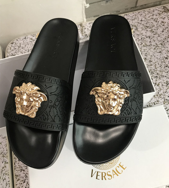 Palazzo Medusa Pool Slides With Embossed Medusa Head Rubberised Slip-On Rubber Pvc Sandals Slippers Fashion Slippers 56Versace size 35-45