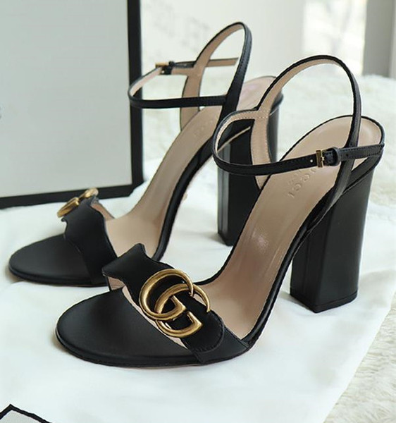 Branded Women Leather 10cm High Heel Sandal Designer Lady Letter Print Leather Ankle Strap Rubber Sole Sandal