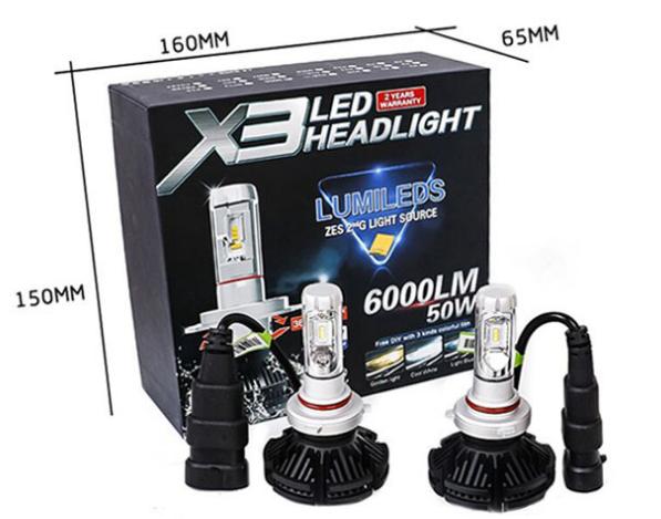 X3 Car LED Head Lighting Lamp LED Headlights Far And Near Light Bulb Dichroic Trichromatic Temperature Headlights Fog Lamp