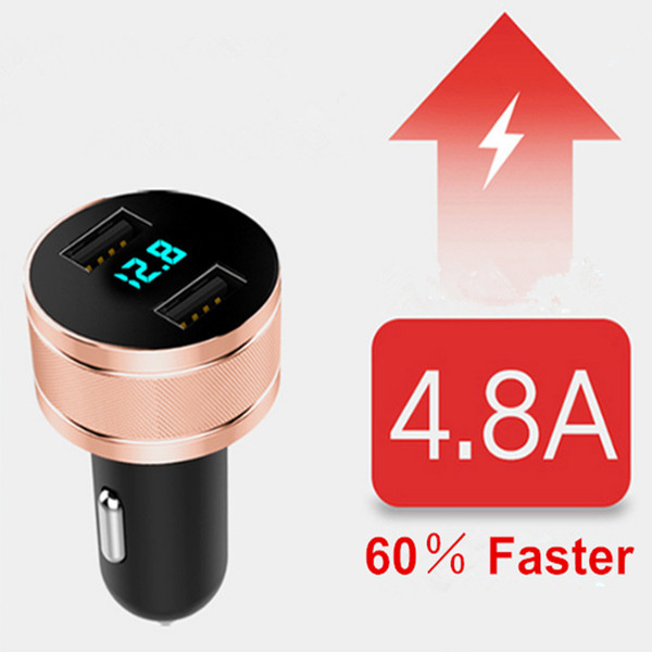 2018 New Update Universal Car Charger 2 USB Ports Digital Display Shine Intelligent Car Mobile Phone Fast Charger Luminescence Display 20PCS
